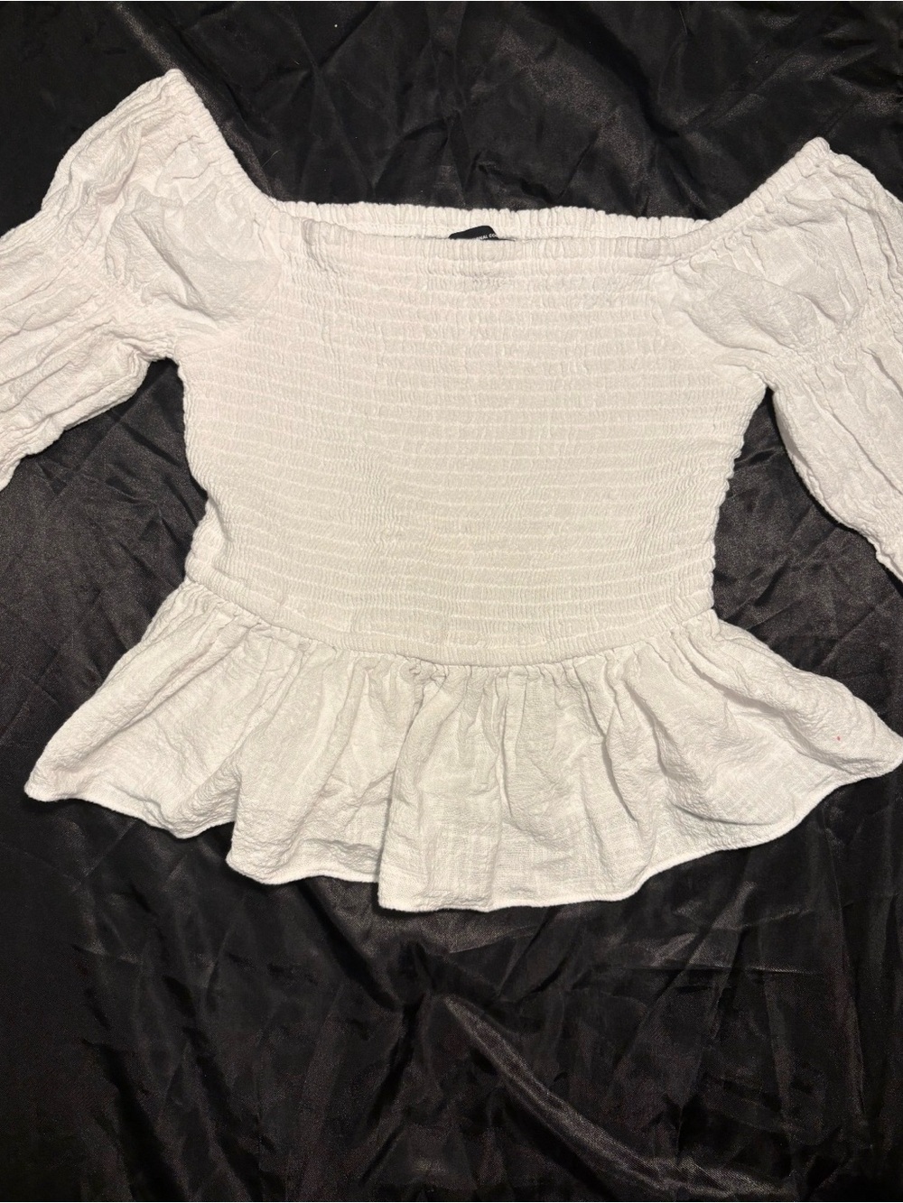 INC International Concepts White Smocked Off-Shoulder Peplum Blouse